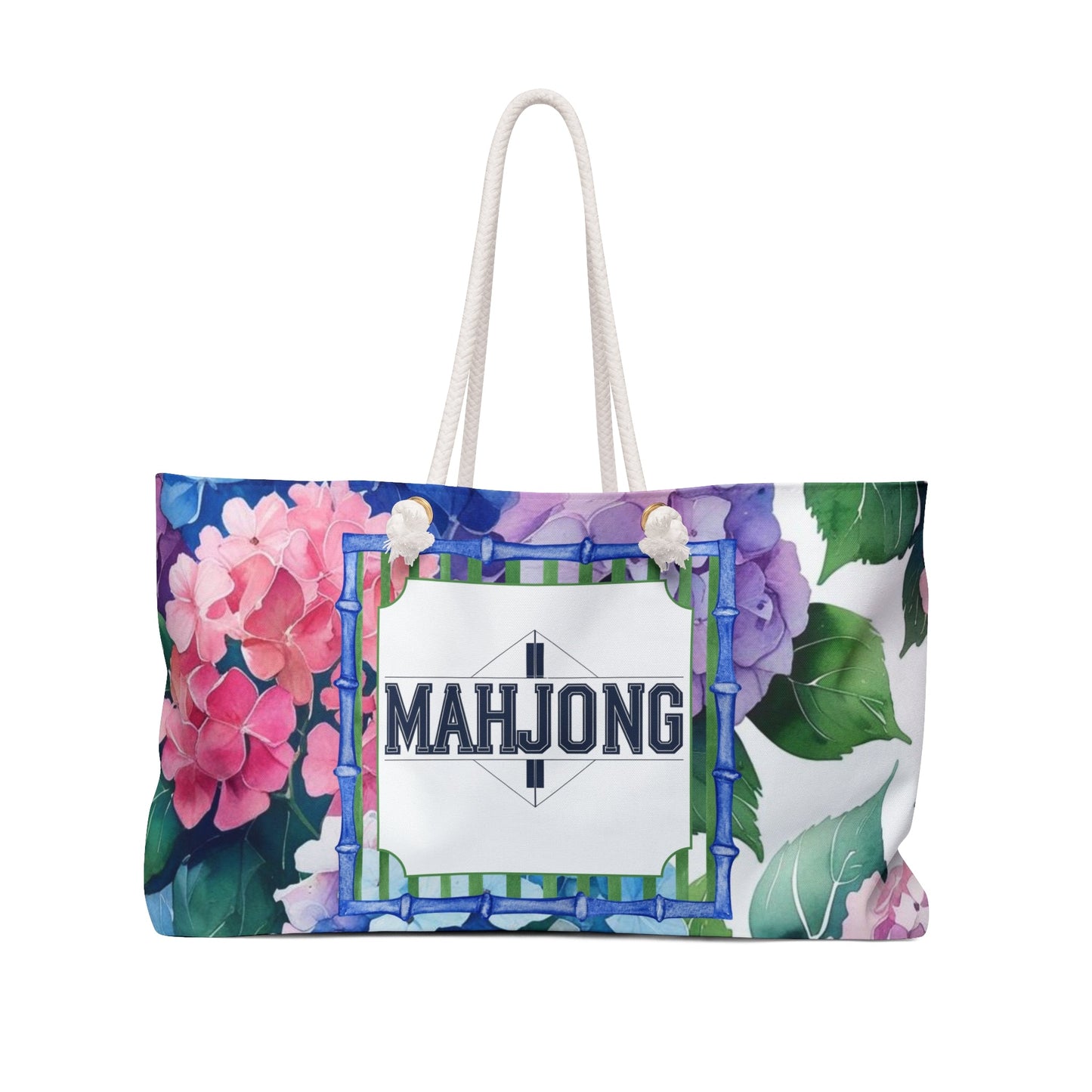 Hydrangea Mahjong Tile Tote | FloralTravel Tote Overnight Bag Beach Bag Gift for Mahjong Lovers - 24’’ × 13’’ - Bags