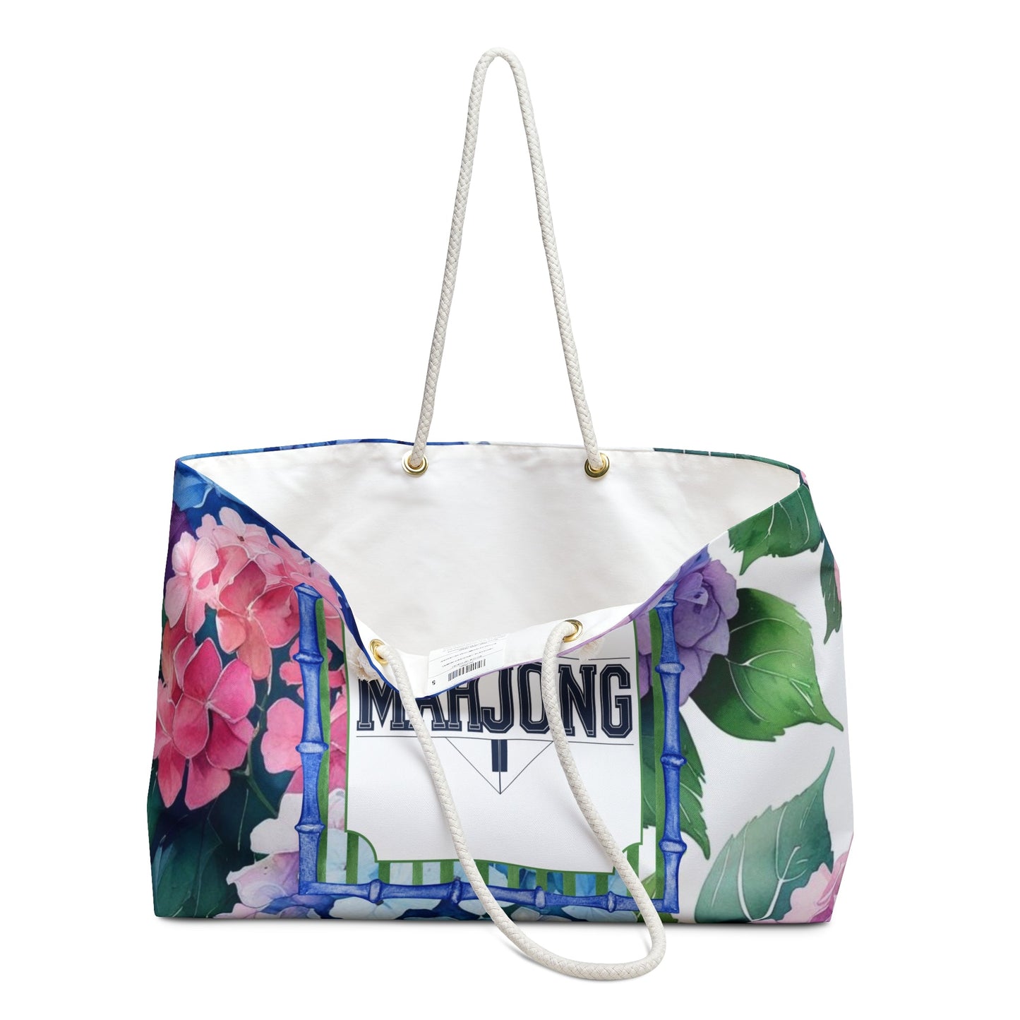 Hydrangea Mahjong Tile Tote | FloralTravel Tote Overnight Bag Beach Bag Gift for Mahjong Lovers - 24’’ × 13’’ - Bags
