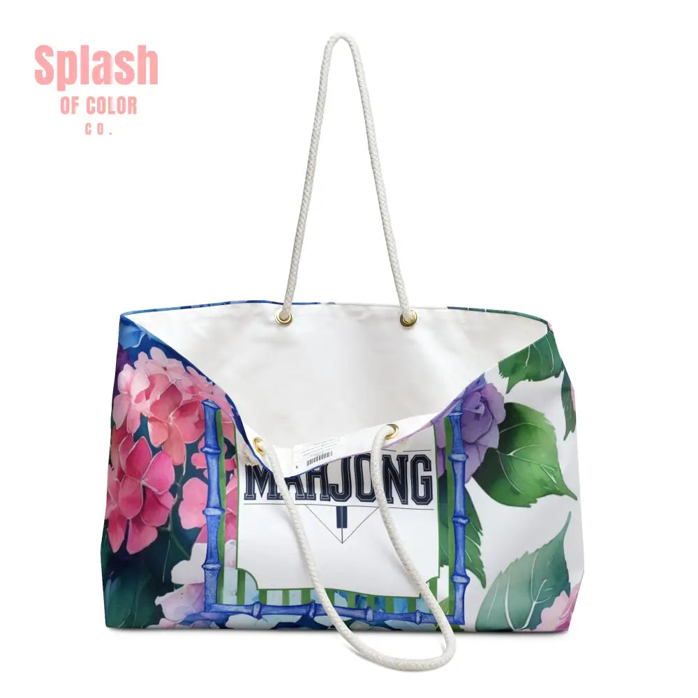 Hydrangea Mahjong Tile Tote | FloralTravel Tote Overnight Bag Beach Bag Gift for Mahjong Lovers - 24’’ × 13’’ - Bags
