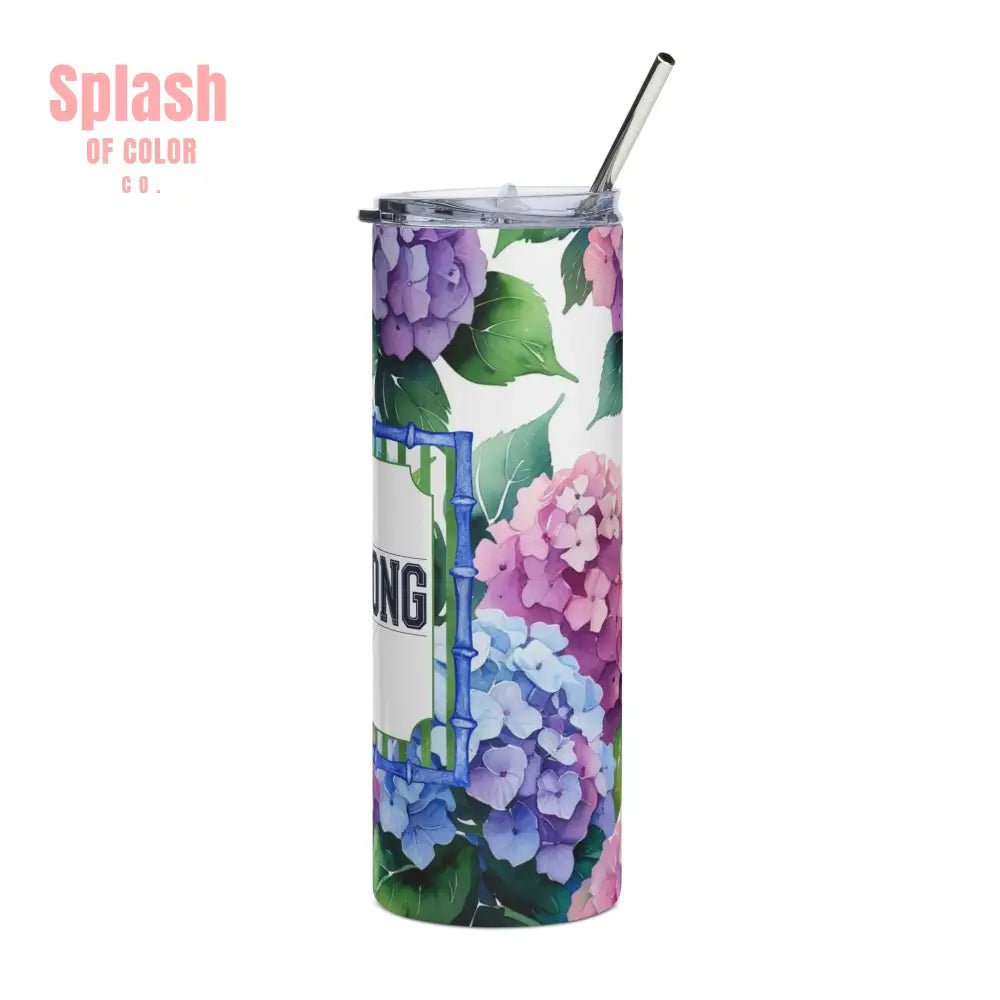 Hydrangea Mahjong Tumbler 20oz Floral Drinkware Mahj Mom Gift Unique Gift Mahjongg Lovers - 20oz / White - Mug