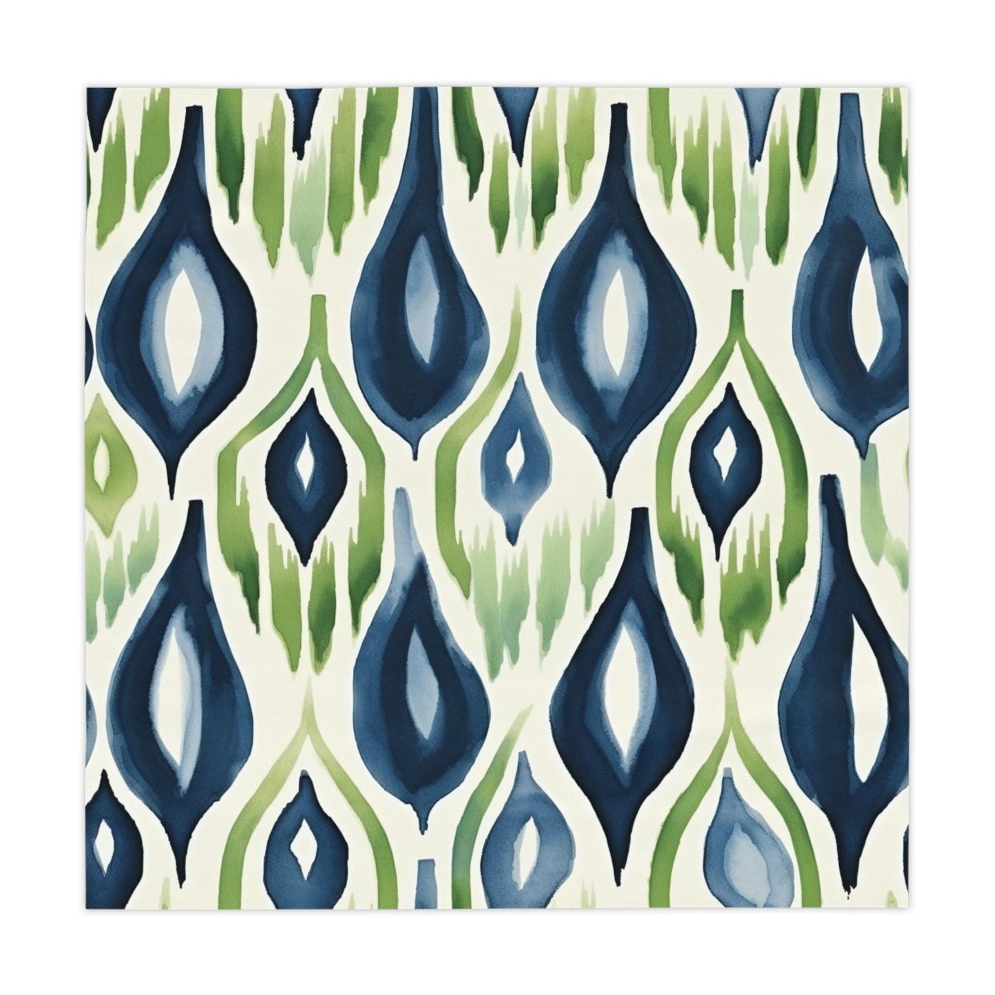 Ikat Modern Watercolor Green Blue Tablecloth - Stylish Spring Summer Bohemian Dining Decor