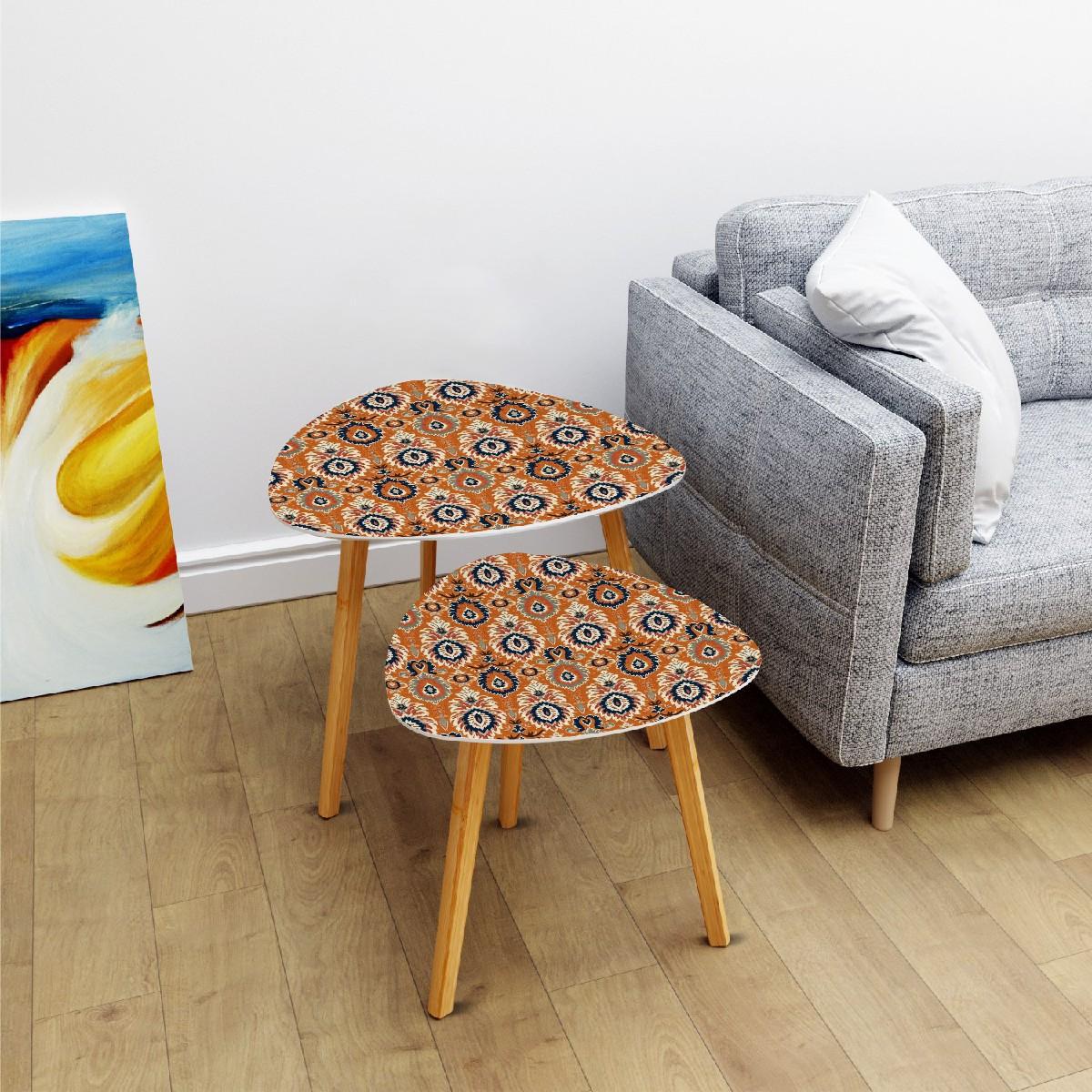 Ikat Paisley Boho Nesting Tables – Modern Bamboo Side Table Set Space-Saving Coffee Tables for Living Room & Bedroom