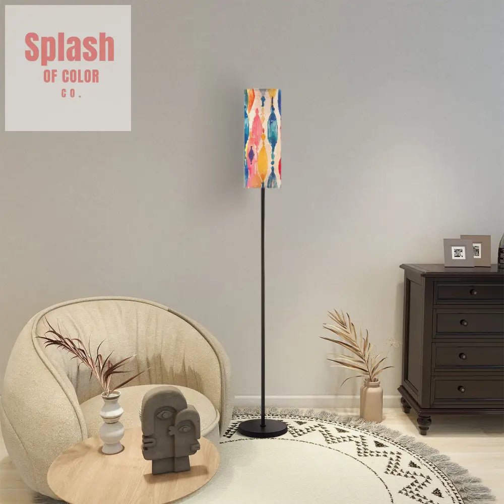 Ikat Watercolor Blue Pink Yellow Pastel Modern Reading Nook Floor Lamp One Size Floor Lamps
