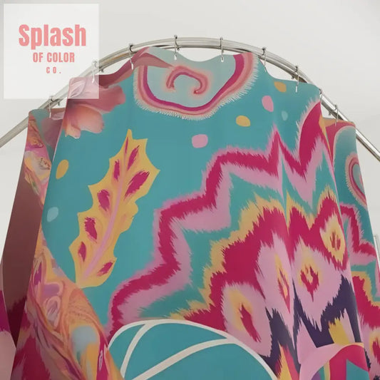 Ikat Watercolor Bohemian Shower Curtain Teal Fusia Pink - Boho Style