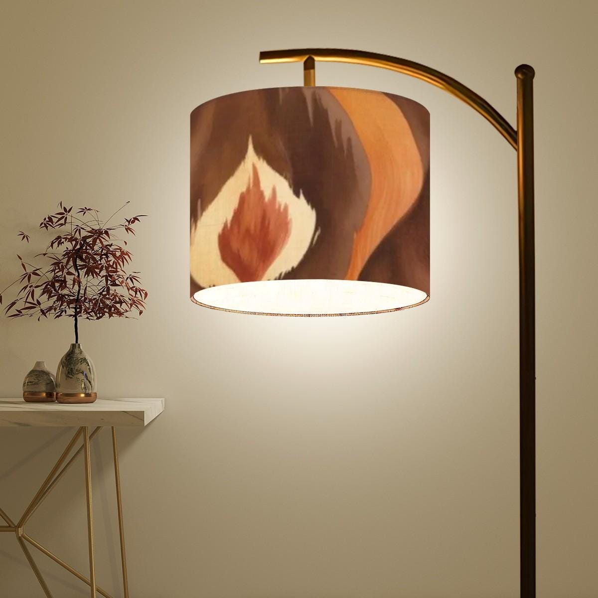Ikat Watercolor Brown Golden Boho Ethnic Artful Designed Bohemian Floor Lamp - One Size