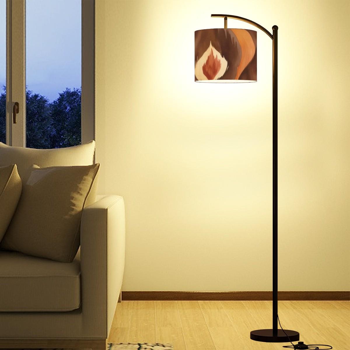 Ikat Watercolor Brown Golden Boho Ethnic Artful Designed Bohemian Floor Lamp - One Size