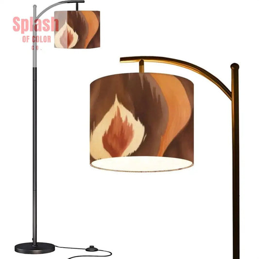 Ikat Watercolor Brown Golden Boho Ethnic Artful Designed Bohemian Floor Lamp - One Size