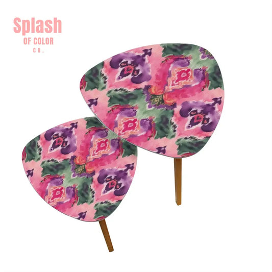 Ikat Watercolor Purple Green Pink Modern Bohemian Nesting Tables One Size Home Accessories