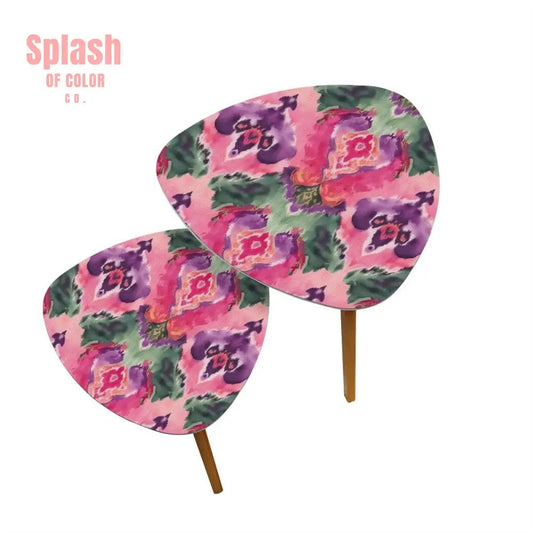 Ikat Watercolor Purple Green Pink Modern Bohemian Nesting Tables One Size Home Accessories