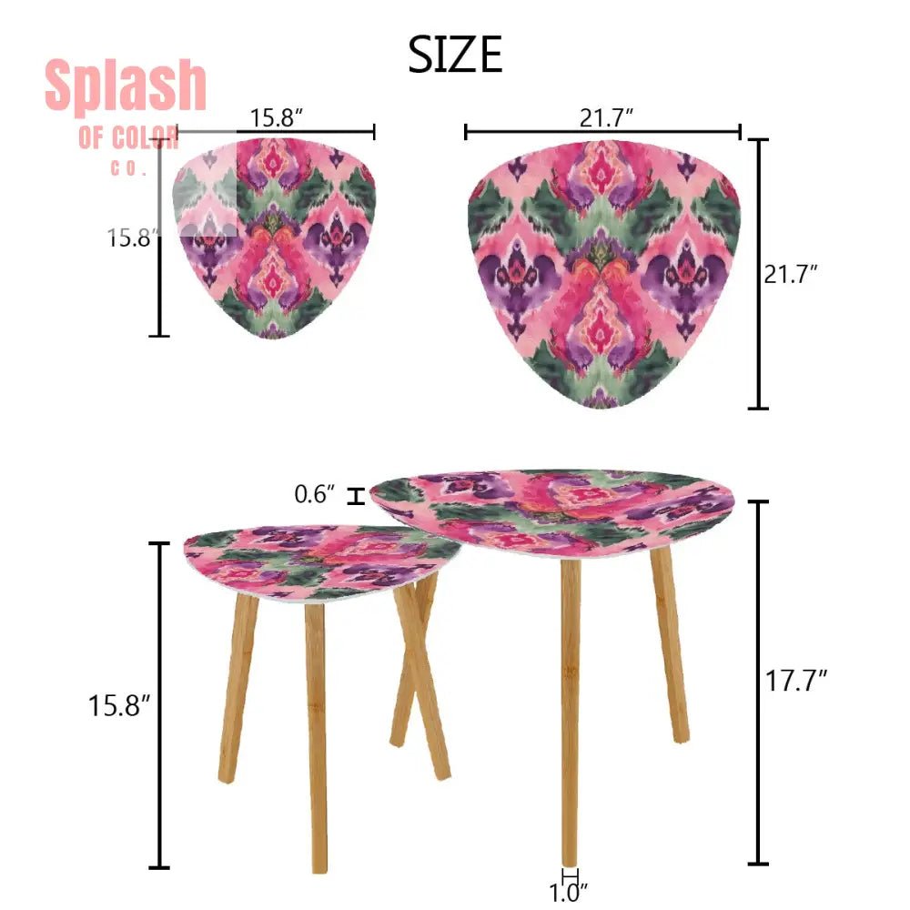 Ikat Watercolor Purple Green Pink Modern Bohemian Nesting Tables One Size Home Accessories
