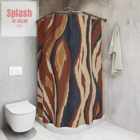 Ikat Watercolor Rustic Bohemian Shower Curtain Brown Blue Beige Unique Modern Bathroom Decor Designer Fabric Bath