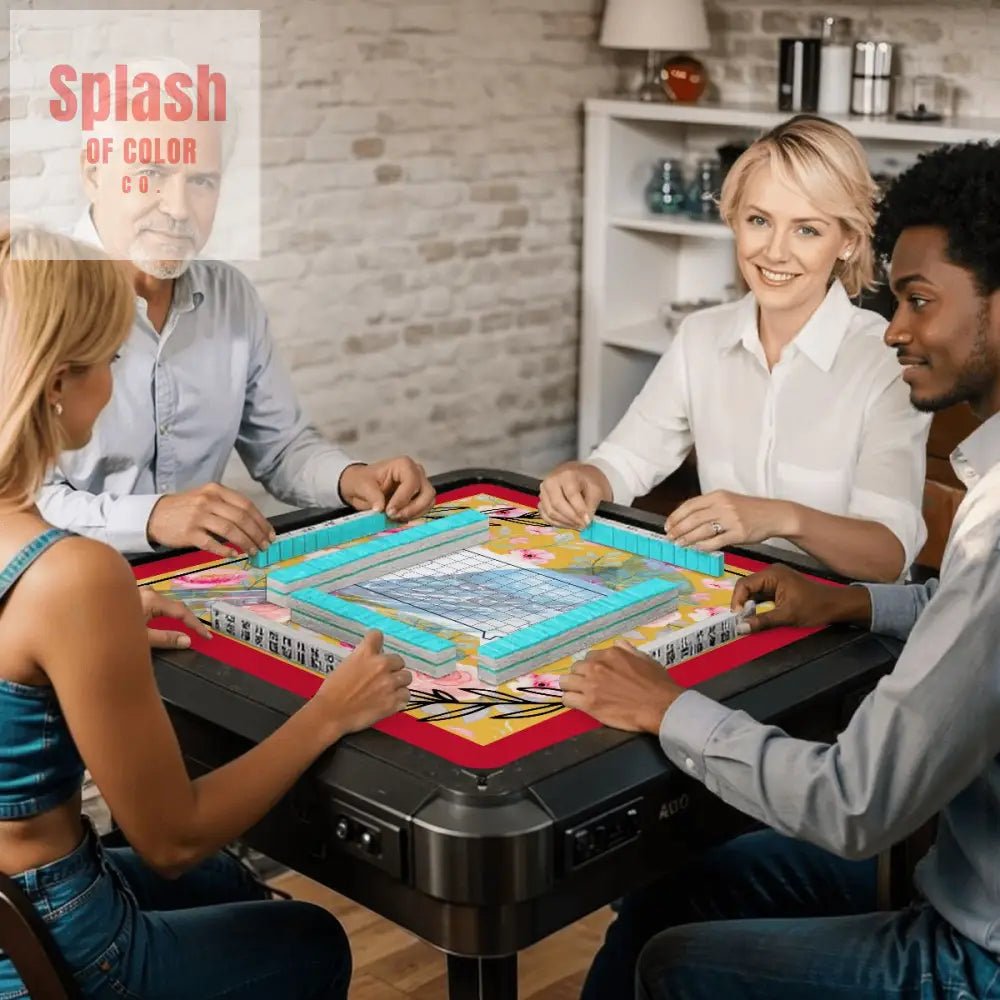 Iowa State Pride, Red, Yellow Blue Bird Wild Rose Mahjong Mat - Splash of Color co.