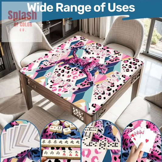 Jungle Leopord Print Wild Thing Playful Preppy Pink Blue Mahjong Mat - 31.5’’x31.5’’ - Daily Accessories