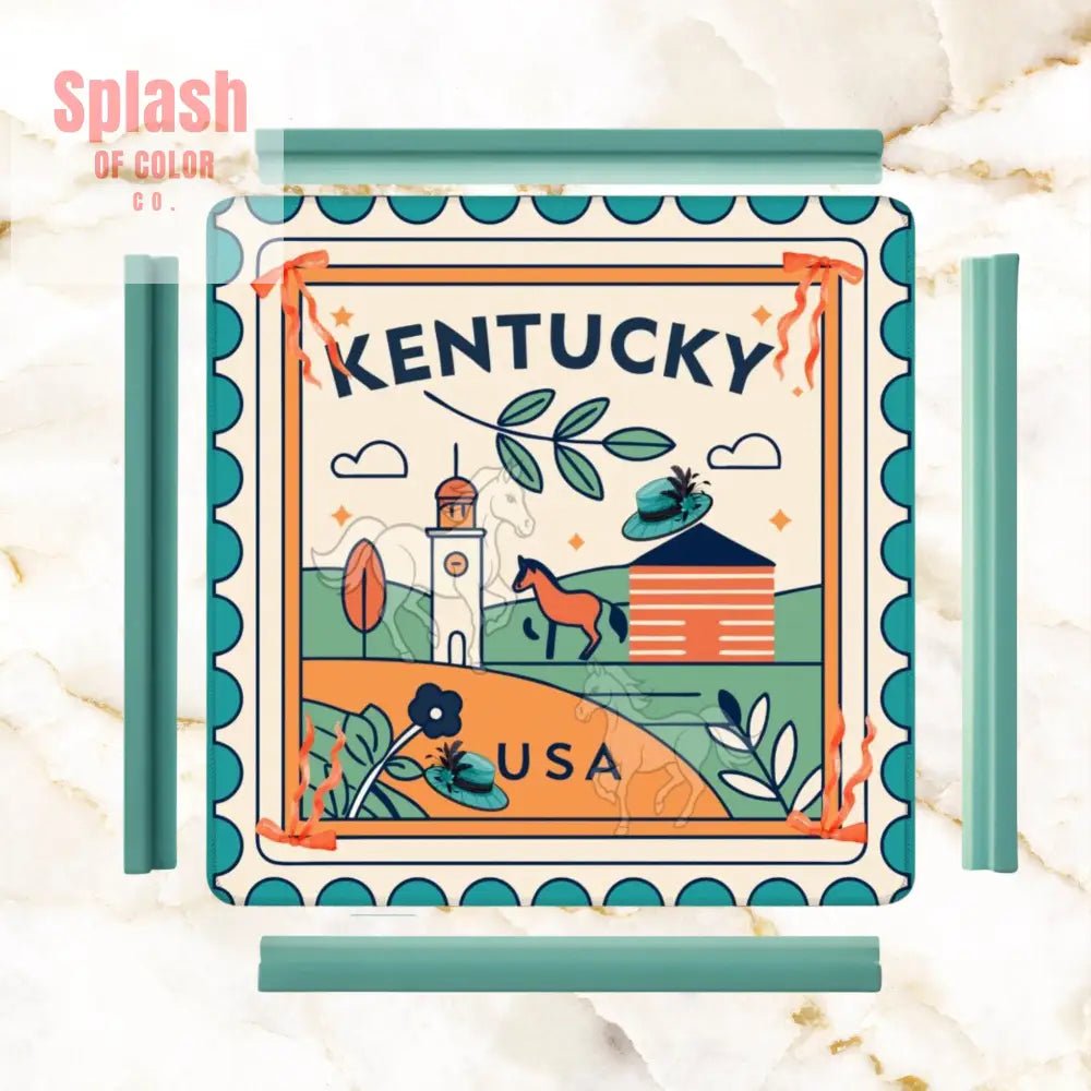 Kentucky Racing Horse Mahjong Mat Whimsical Orange Teal Mahj Mat - Splash of Color co.