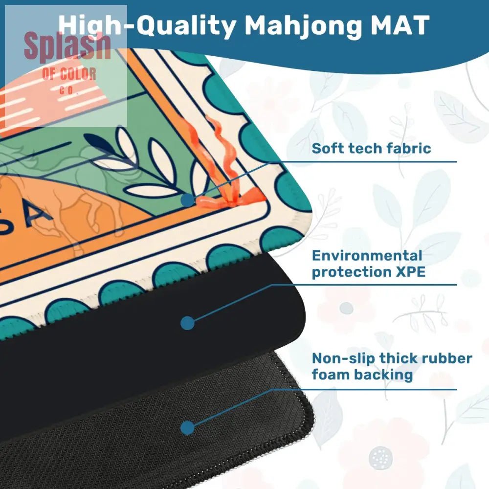 Kentucky Racing Horse Mahjong Mat Whimsical Orange Teal Mahj Mat - Splash of Color co.