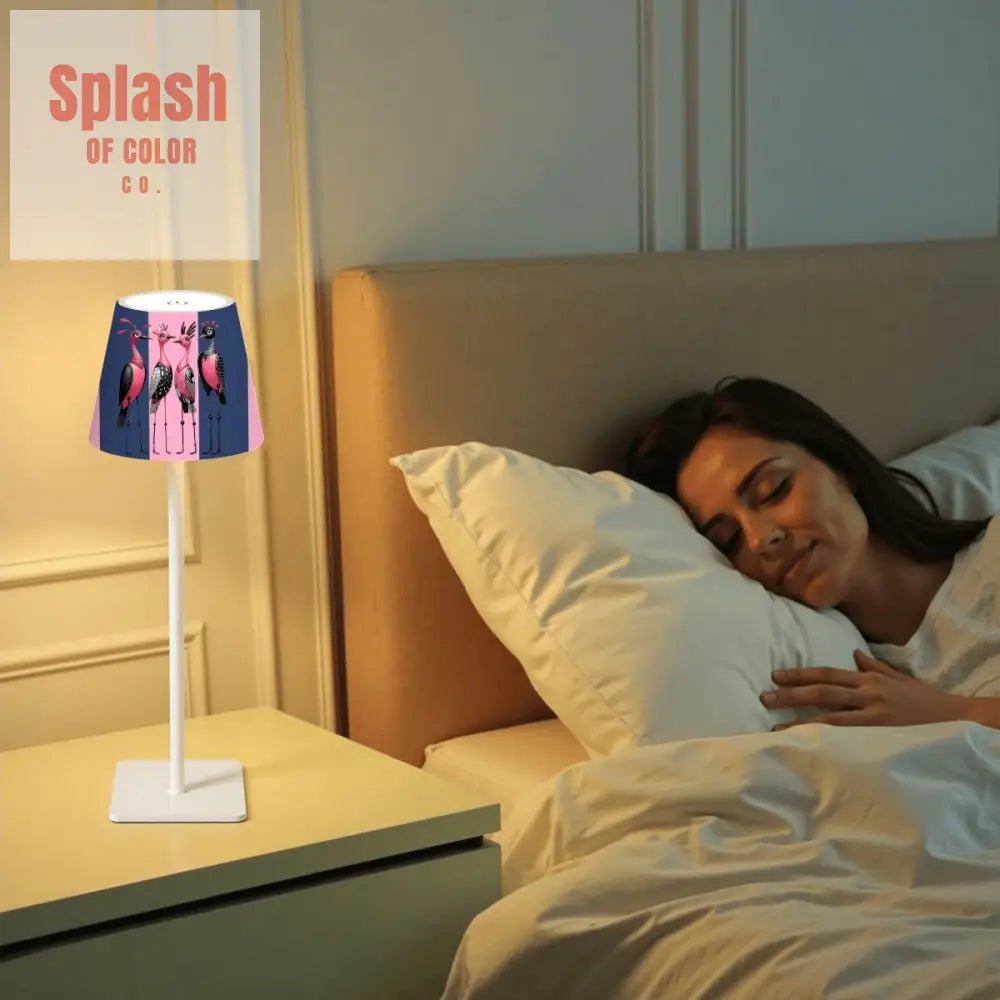 Mahjong LED Cordless Table Lamp, Mahj Bird Queens Whimsical Blue And Pink - Splash of Color co.