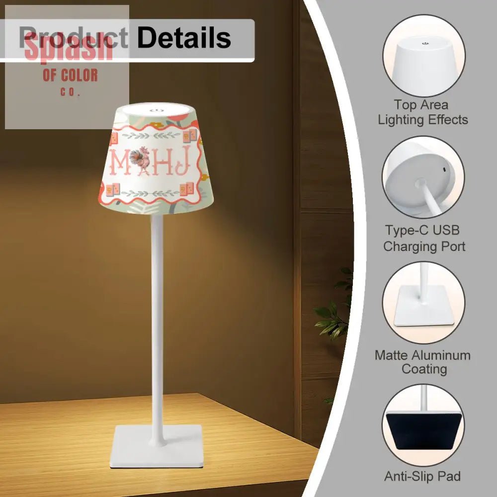 Floral Mahj Rooster Mahjong Game LED Cordless Table Lamp - Splash of Color co.