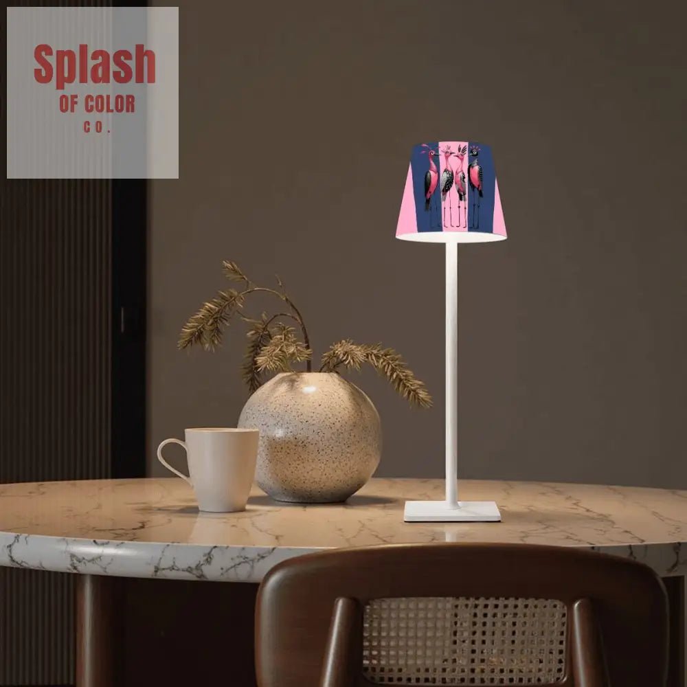 Mahjong LED Cordless Table Lamp, Mahj Bird Queens Whimsical Blue And Pink - Splash of Color co.