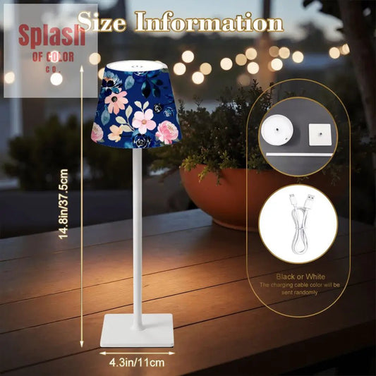 Floral Heritage Blue, Pink Blossom Mahjong LED Cordless Table Lamp - Splash of Color co.