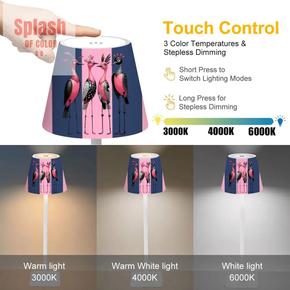 Mahjong LED Cordless Table Lamp, Mahj Bird Queens Whimsical Blue And Pink - Splash of Color co.