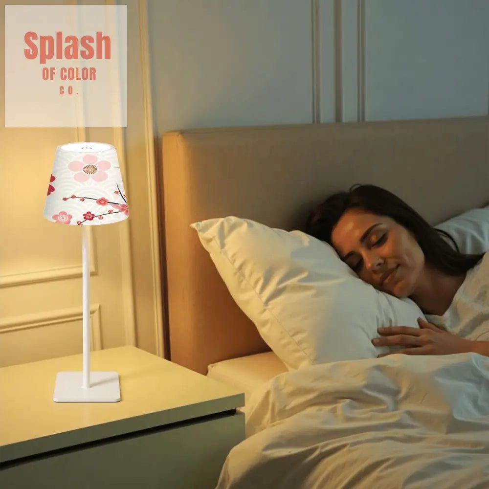 Floral Cherry Blosson Asian Designed Mahjong LED Cordless Table Lamp - Splash of Color co.