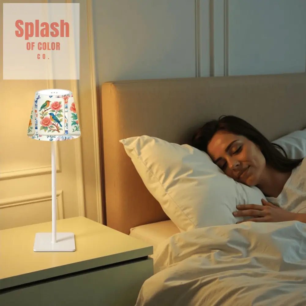 Pretty Floral Birds Mahj Tile, LED Cordless Table Lamp - Splash of Color co.