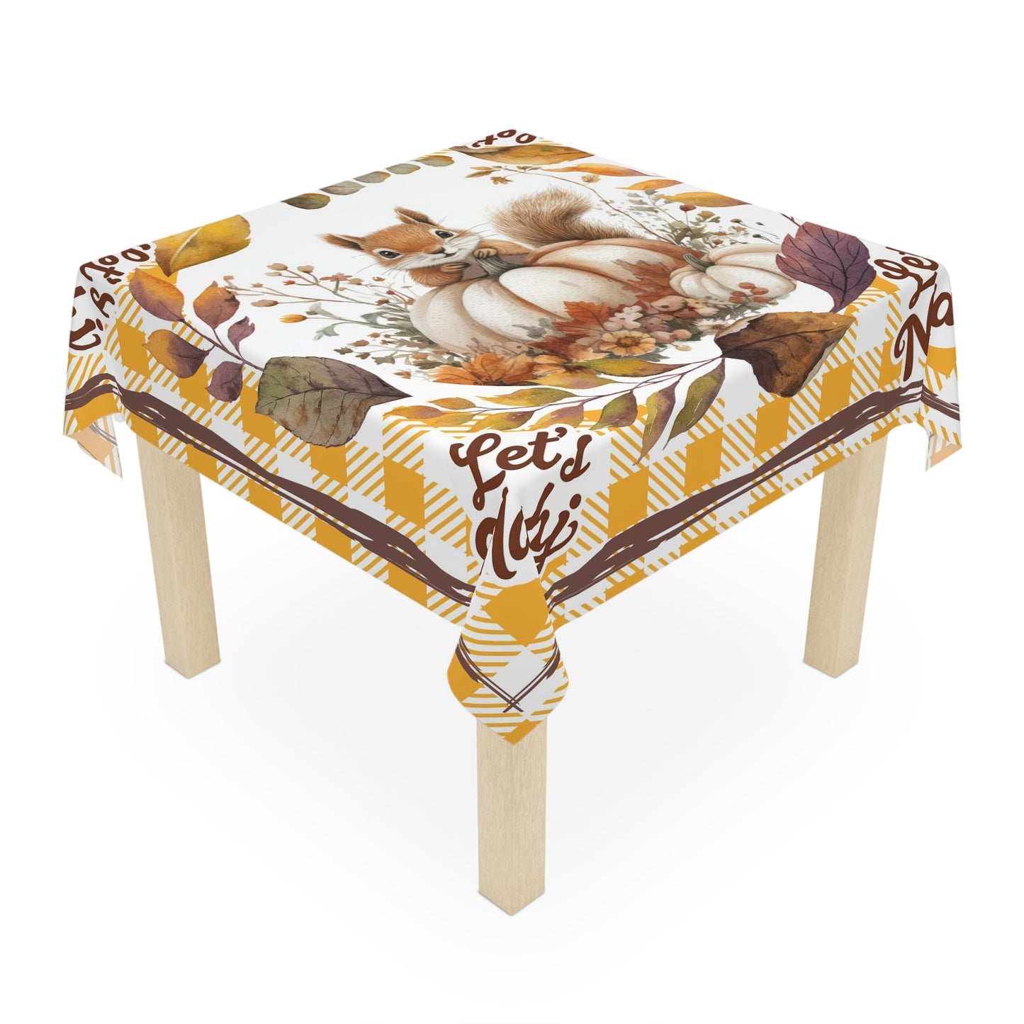 Let’s Mahj Autumn Squirrel Tablecloth Yellow Plaid Mahjong Game Day Tablecloth Thanksgiving Table Setting Rustic