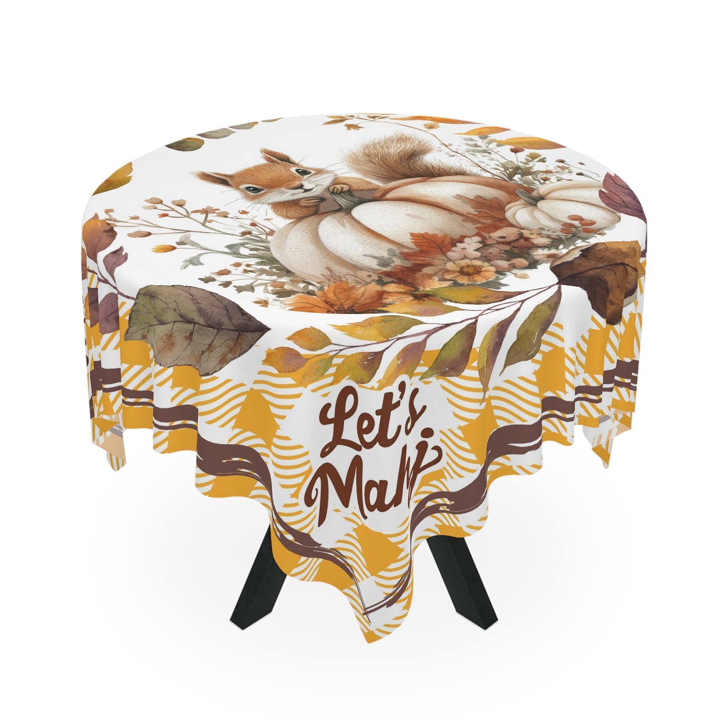 Let’s Mahj Autumn Squirrel Tablecloth Yellow Plaid Mahjong Game Day Tablecloth Thanksgiving Table Setting Rustic