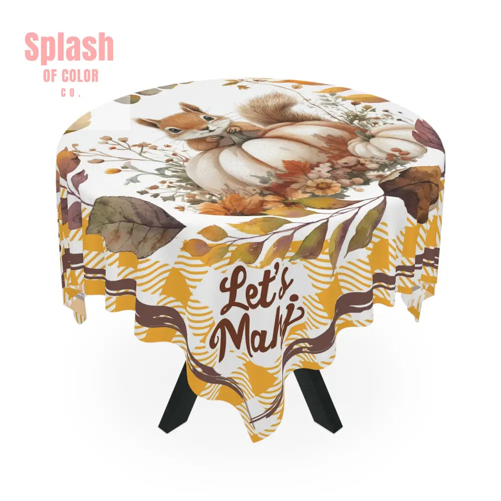 Let’s Mahj Autumn Squirrel Tablecloth Yellow Plaid Mahjong Game Day Tablecloth Thanksgiving Table Setting Rustic