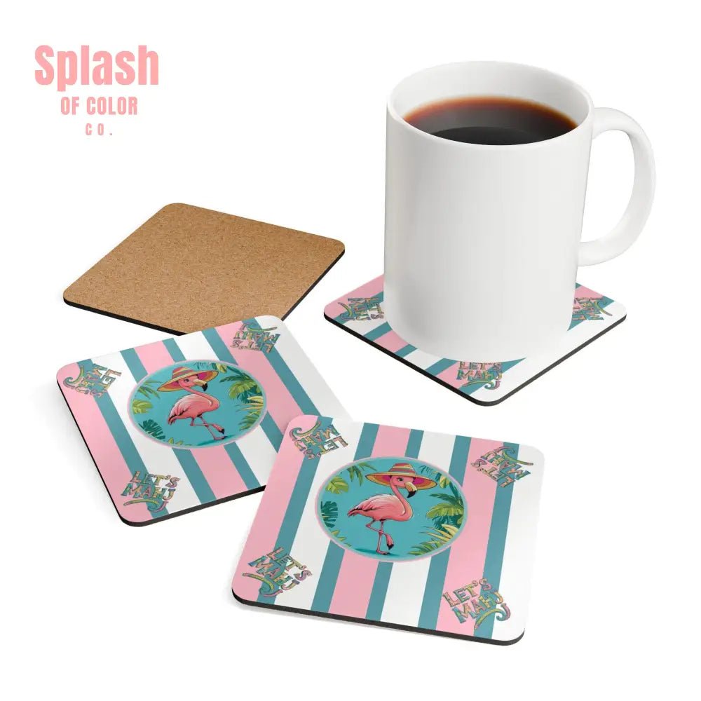 Let’s Mahj Coasters Mahjong Lover Gift Palm BeachTropical Flamingo Coaster Set | Fun Summer Home Decor Gift for Mahj