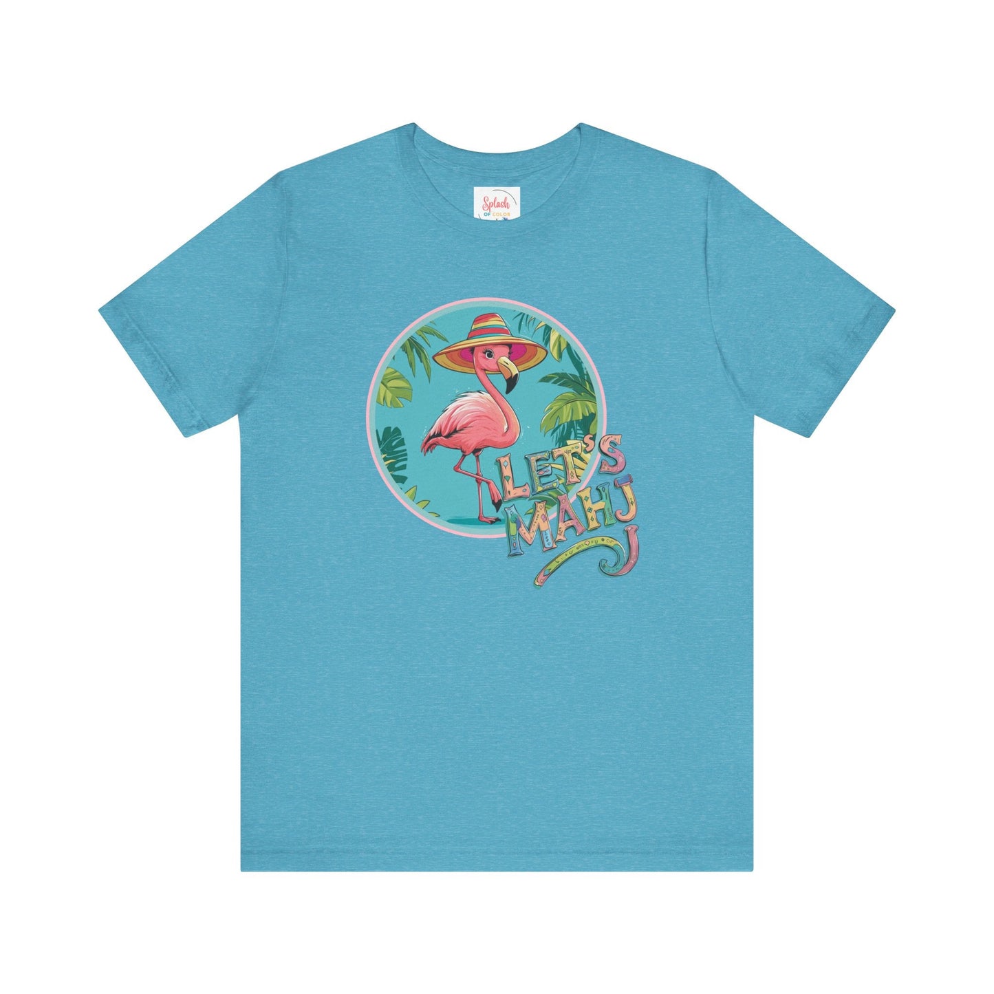 Let’s Mahj Tee Mahjong Game Night Tee Mahj Group Tee Mahj Mom Mahjong Gifts Tropical Flamingo Tee - Heather Aqua / S