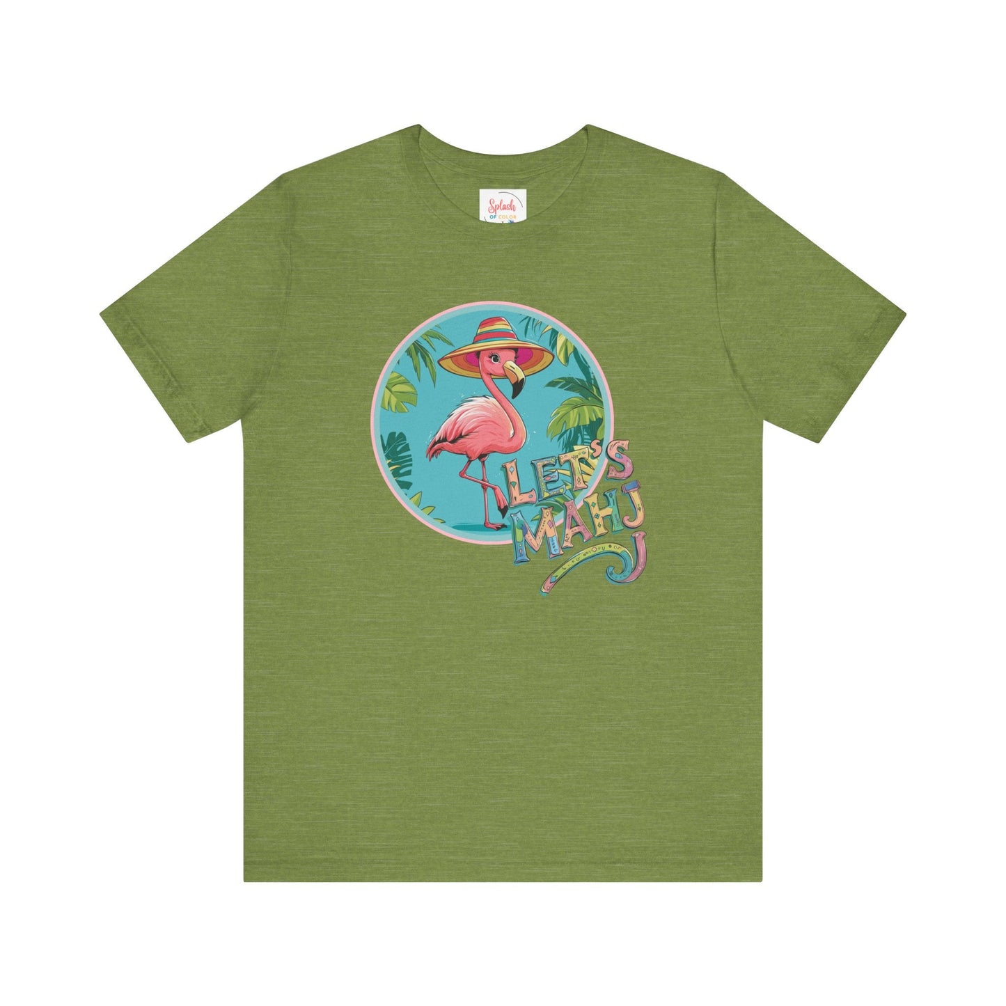 Let’s Mahj Tee Mahjong Game Night Tee Mahj Group Tee Mahj Mom Mahjong Gifts Tropical Flamingo Tee - Heather Green / S
