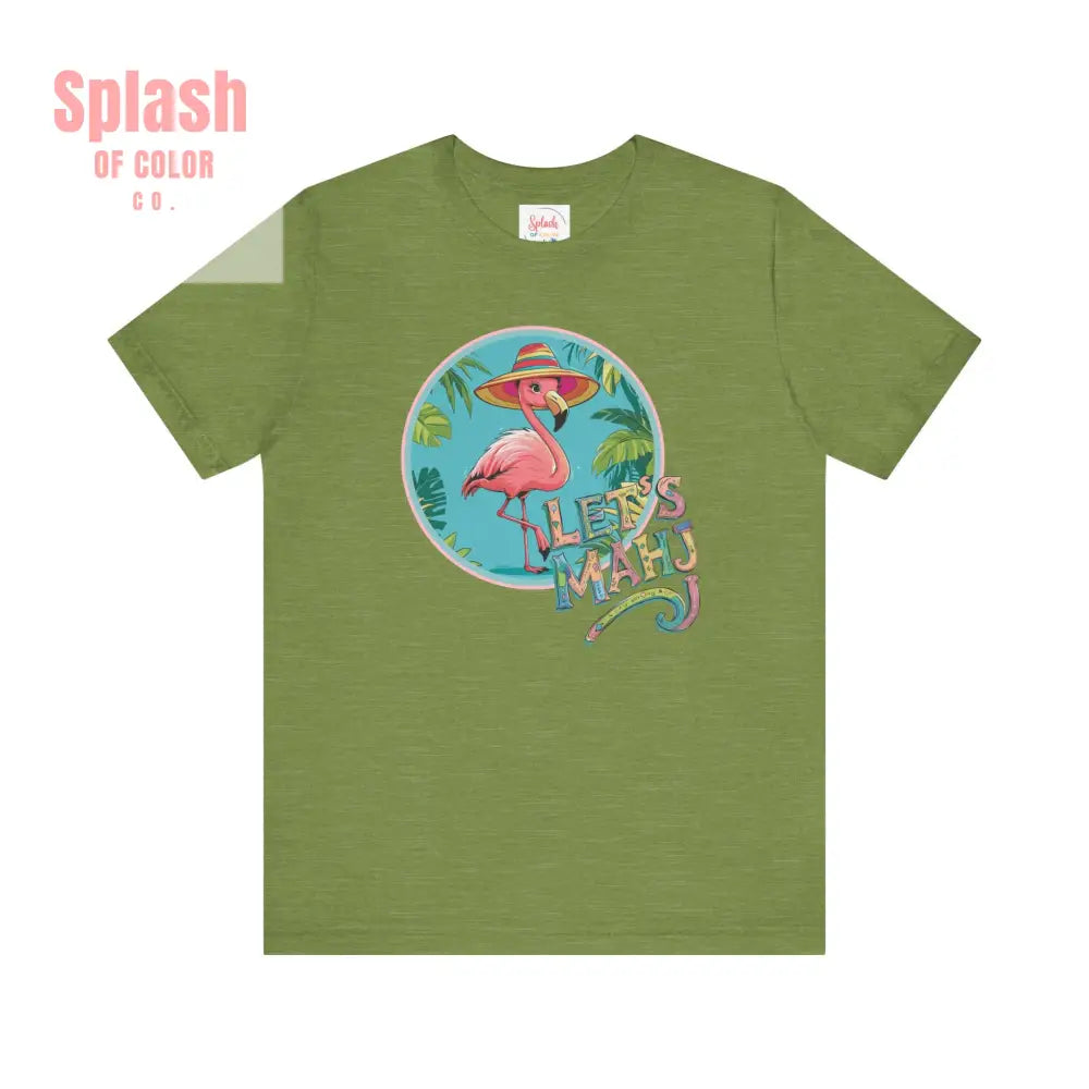 Let’s Mahj Tee Mahjong Game Night Tee Mahj Group Tee Mahj Mom Mahjong Gifts Tropical Flamingo Tee - Heather Green / S