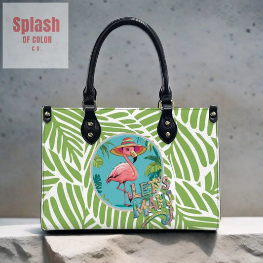 Let’s Mahj Whimsical Pink Flamingo Mahjong Lover Green Tropical Shoulder Bag Handbag Travel Handbag