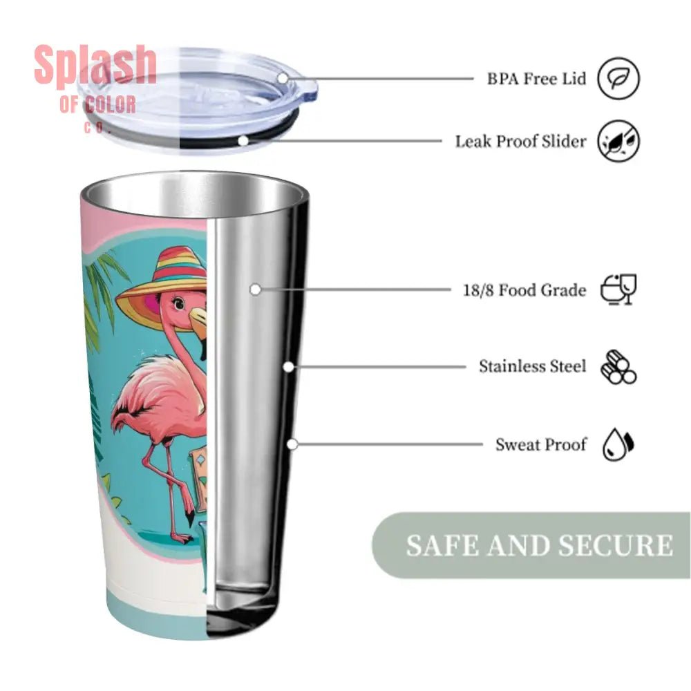 Let's Mahj, Whimsical Tropical Flamingo Mahjong Stainless Steel Insulated Tumblers with Lid & Straw - Splash of Color co.