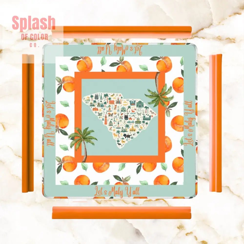 Let's Mahj Y'all South Carolina Whimsical Peach Pattern Mahjong Game Mat - Splash of Color co.