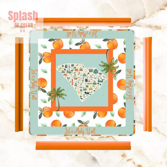 Let's Mahj Y'all South Carolina Whimsical Peach Pattern Mahjong Game Mat - Splash of Color co.