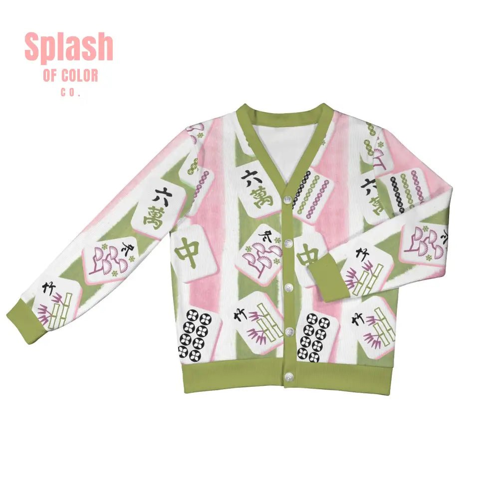 Mahjong Preppy Button Down Cardigan Sweater, Pink Green Striped - Splash of Color co.