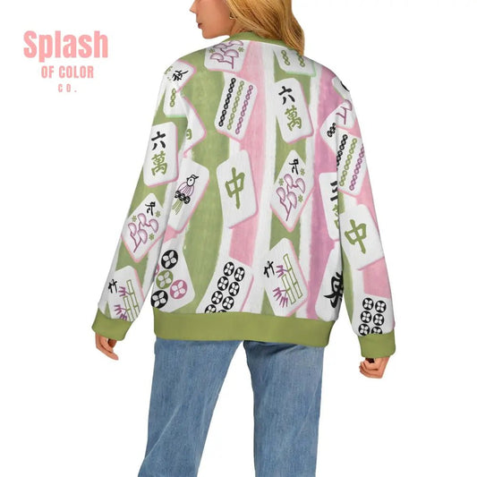 Mahjong Preppy Button Down Cardigan Sweater, Pink Green Striped - Splash of Color co.