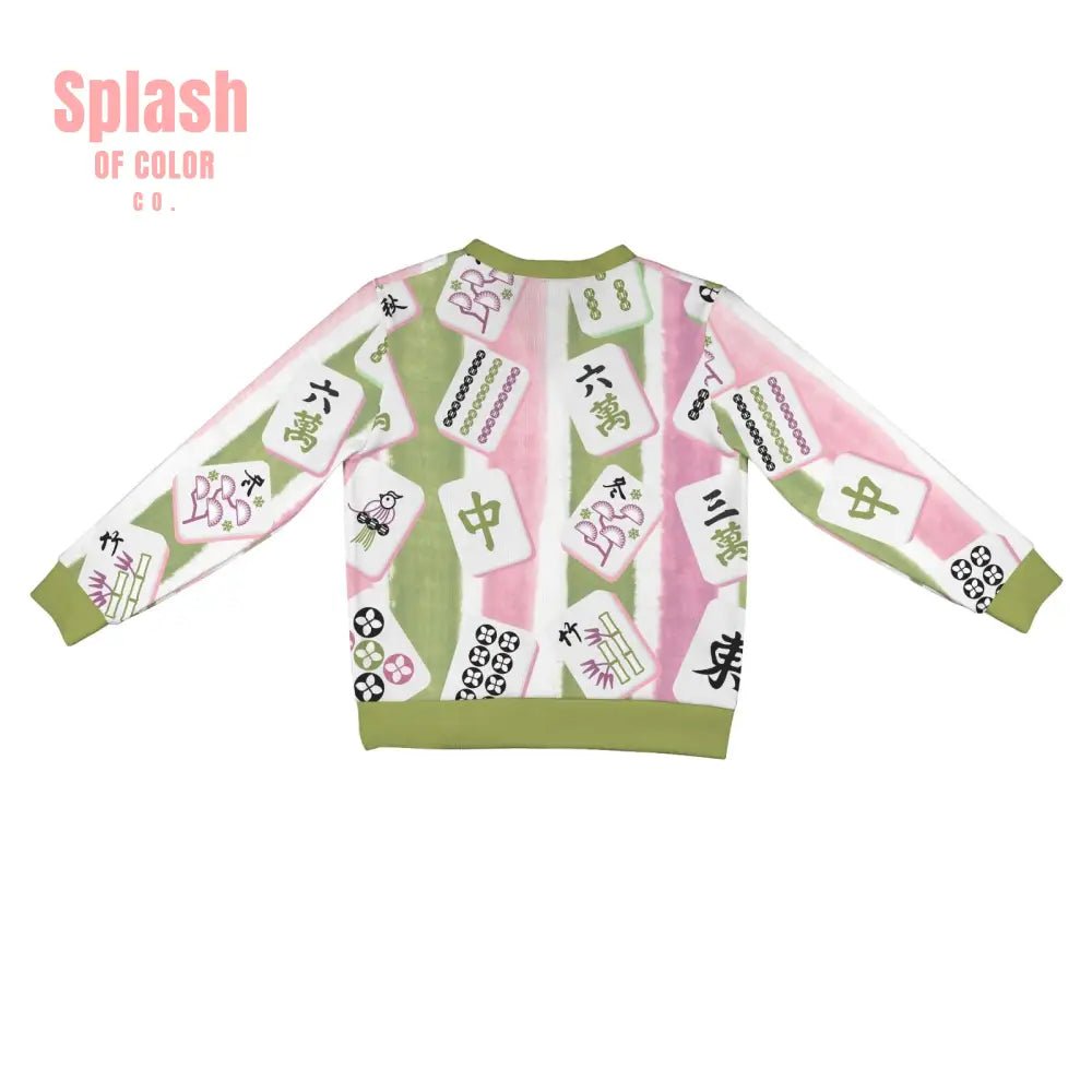Mahjong Preppy Button Down Cardigan Sweater, Pink Green Striped - Splash of Color co.