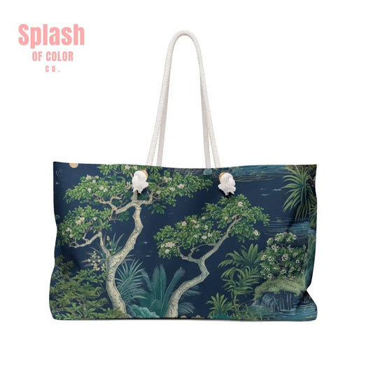 Mahjong Asian Chinoiserie Blue Green Elegant Tile Travel Tote - Splash of Color co.