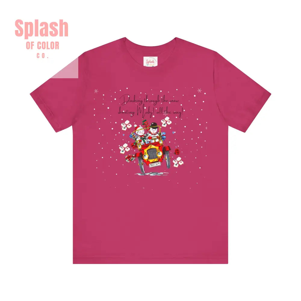 Mahjong Christmas Dashing Through The Snow Mahj All The Way Christmas Holiday Unisex Tee - Berry / S - T-Shirt
