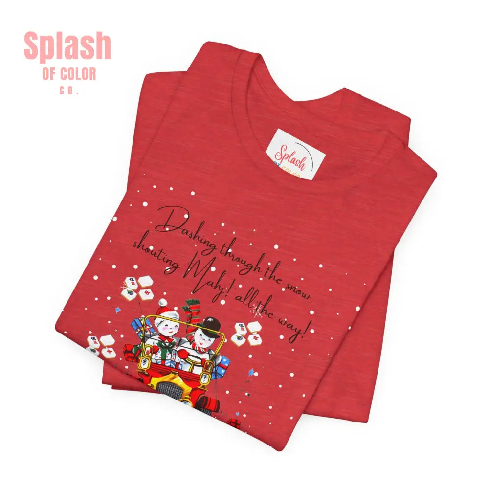 Mahjong Christmas Dashing Through The Snow Mahj All The Way Christmas Holiday Unisex Tee - T-Shirt