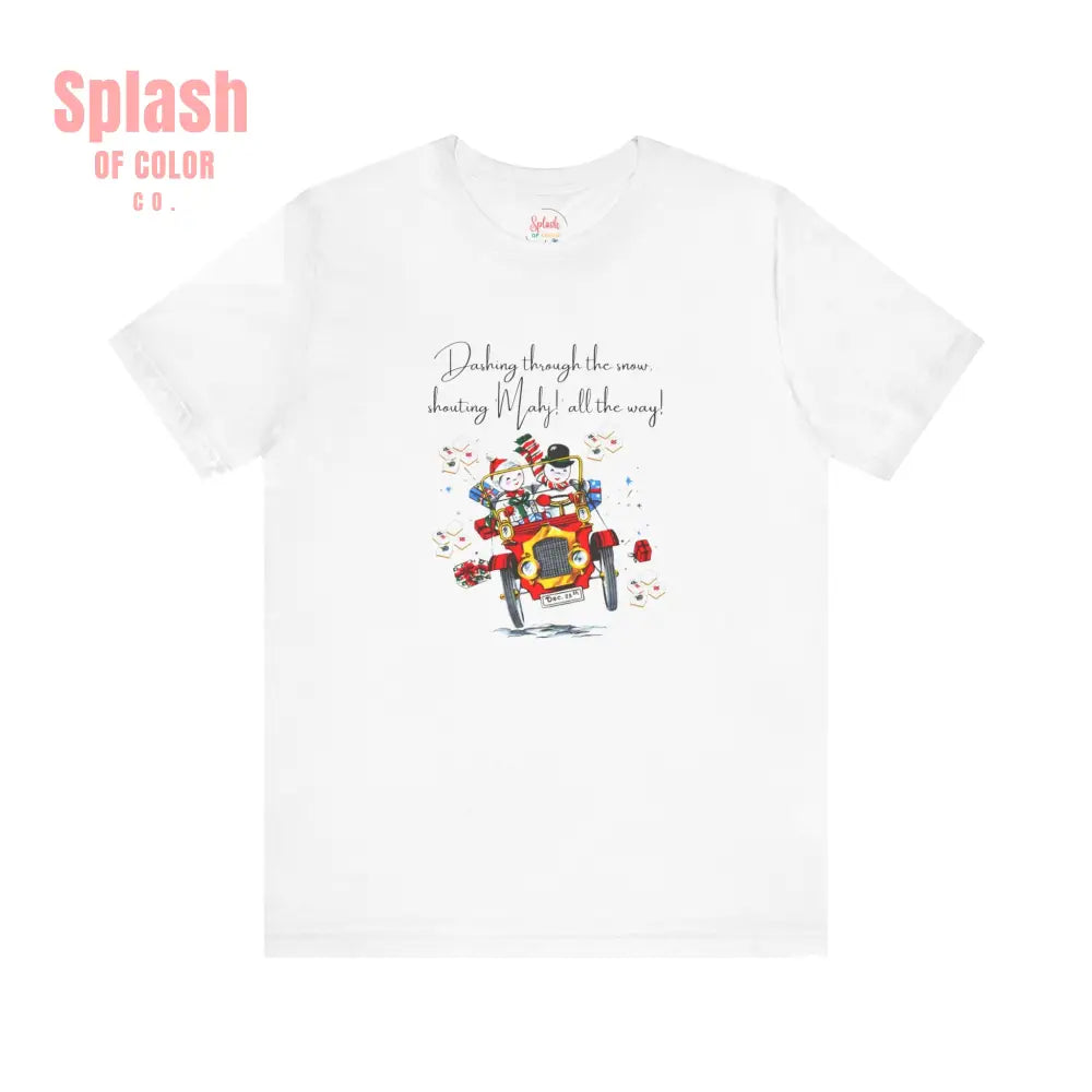 Mahjong Christmas Dashing Through The Snow Mahj All The Way Christmas Holiday Unisex Tee - White / S - T-Shirt