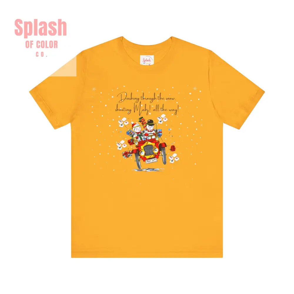 Mahjong Christmas Dashing Through The Snow Mahj All The Way Christmas Holiday Unisex Tee - Gold / S - T-Shirt