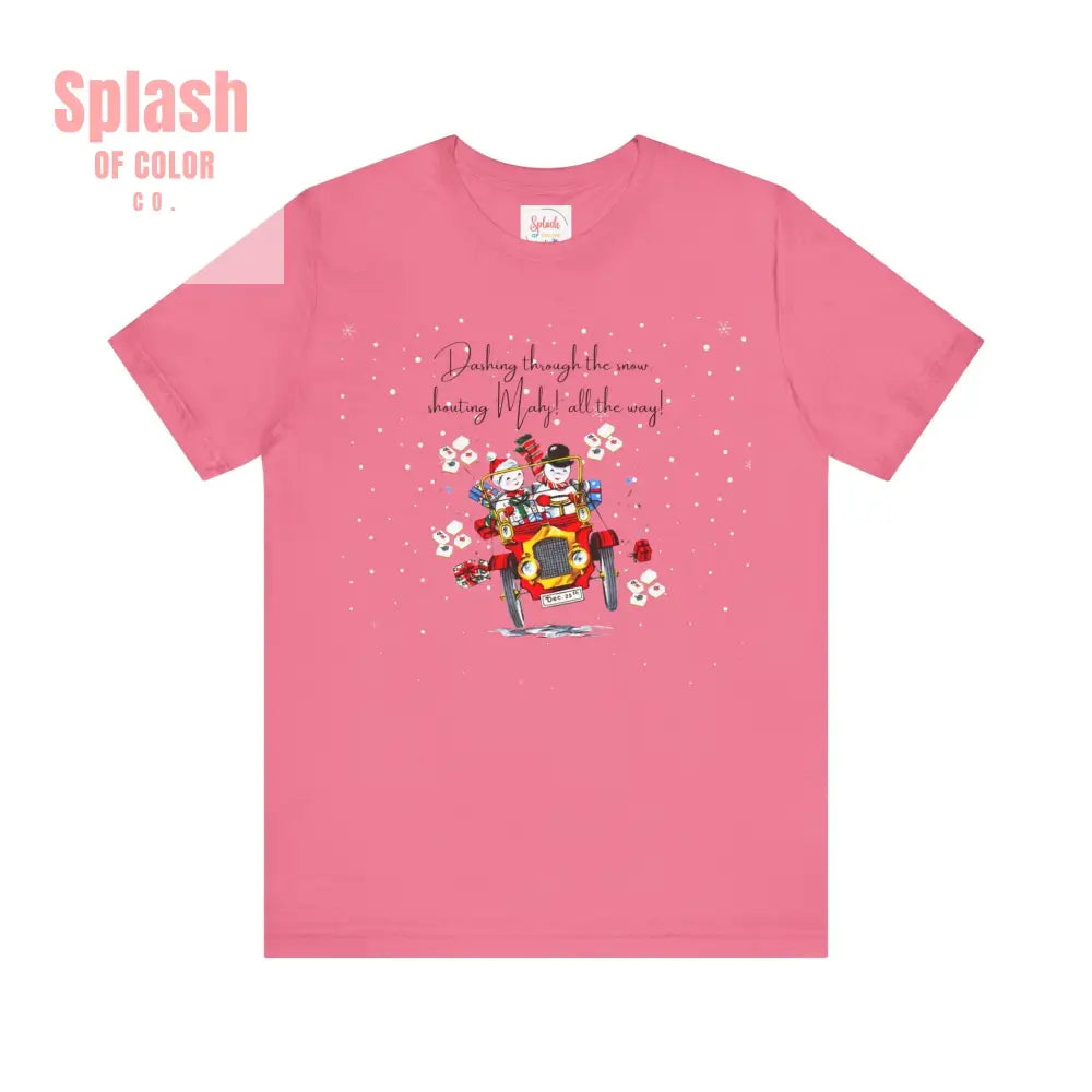 Mahjong Christmas Dashing Through The Snow Mahj All The Way Christmas Holiday Unisex Tee - Charity Pink / S - T-Shirt