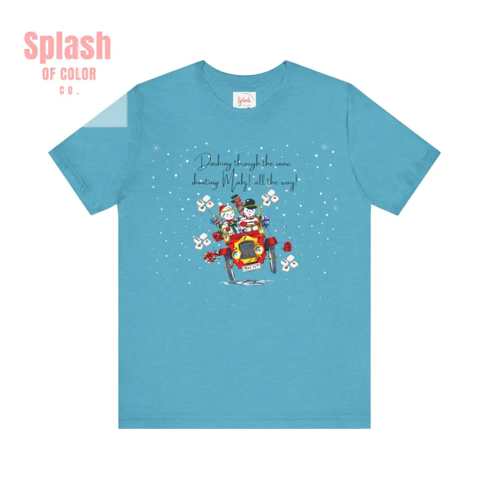 Mahjong Christmas Dashing Through The Snow Mahj All The Way Christmas Holiday Unisex Tee - Heather Aqua / S - T-Shirt