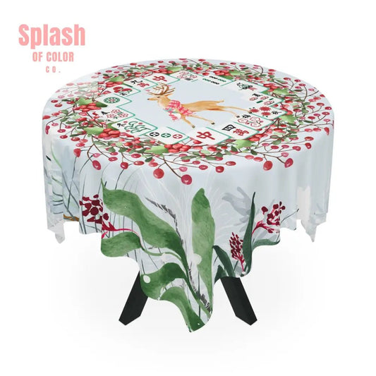 Mahjong Christmas Festive Holiday Tablecloth with Winter Wreath Mahj Tile Design - Splash of Color co.
