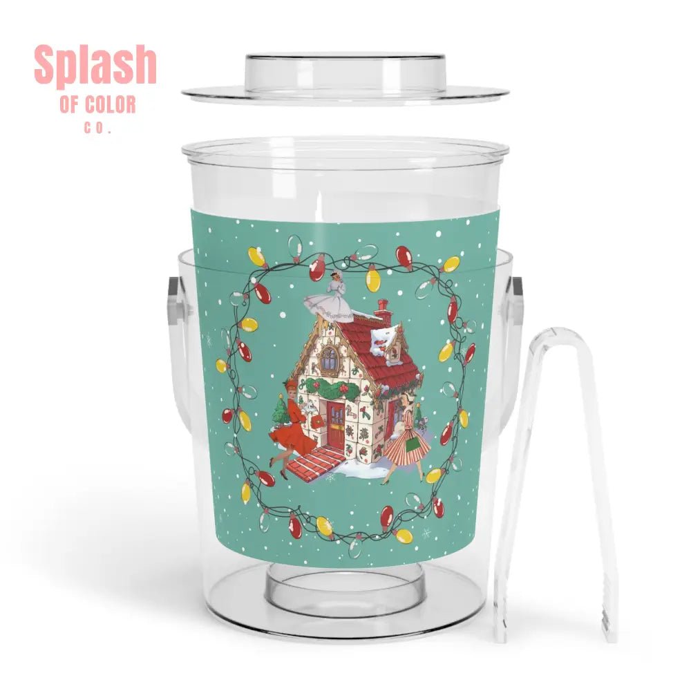 Mahjong Christmas Festive Mahj Tile House, Ice Bucket with Tongs for Holiday Gatherings, Christmas Party Decor - Splash of Color co.