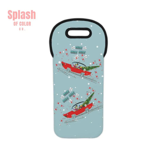 Mahjong Christmas Festive Wine Tote Bag with Retro Car Design, Holiday Gift, Wine Lover's Accessory - Splash of Color co.